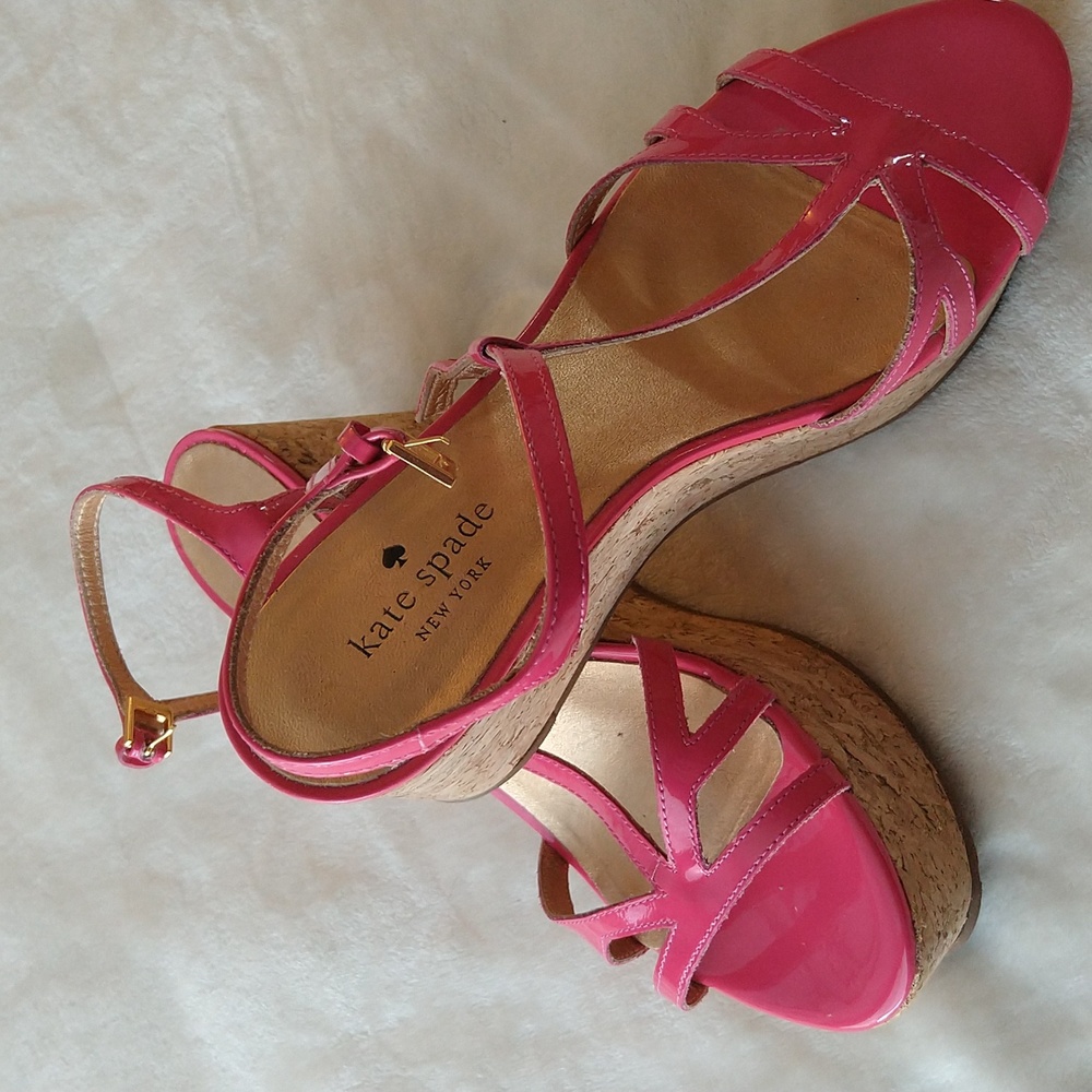 Kate Spade Theodora Cork Wedge Platform Ankle Strap Pink Sandals - Picture 14 of 16